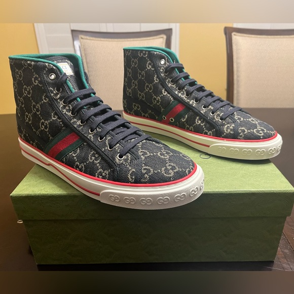 Gucci Other - New Gucci Tennis 1977  GG Supreme Denim High Sneaker Shoes Size UK 12 / US 12.5